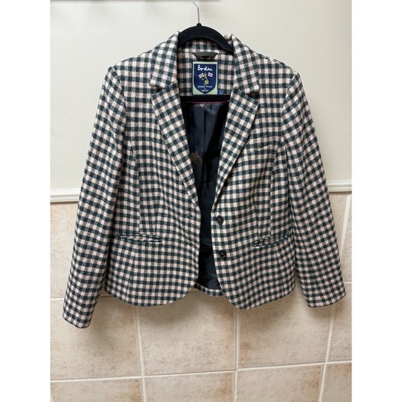 Boden British Tweed Blazer by Moon Wool Green Pink Gingham Check Blazer. Sz 12 - Picture 3 of 12